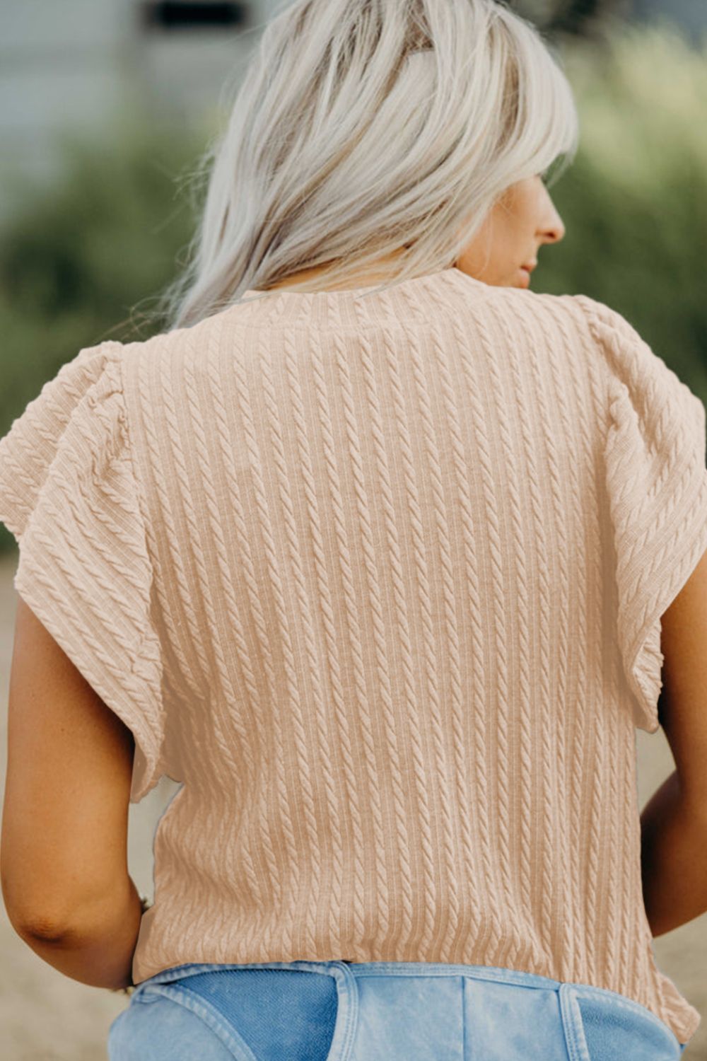 Fly Away Texture Round Neck Cap Sleeve Top