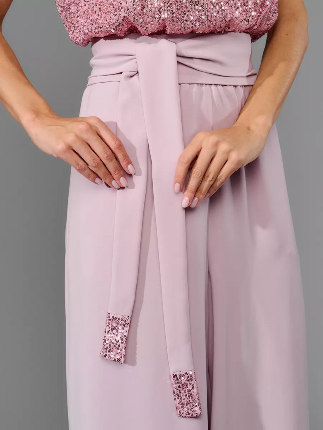 Angel Like Full Size Sequin Round Neck Short Sleeve Wide Leg Jumpsuit