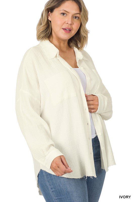 Roxie Plus Oversized Raw Edge Shirt