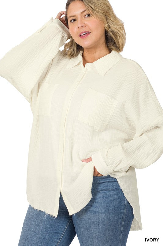 Roxie Plus Oversized Raw Edge Shirt