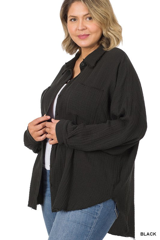Roxie Plus Oversized Raw Edge Shirt