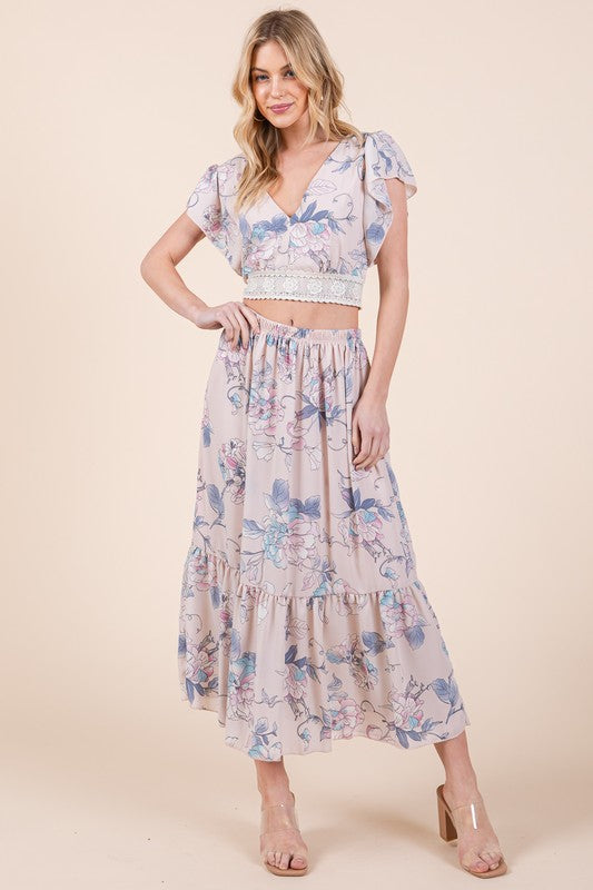 Miss Americana Ruffle Bottom Floral Print Skirt Set