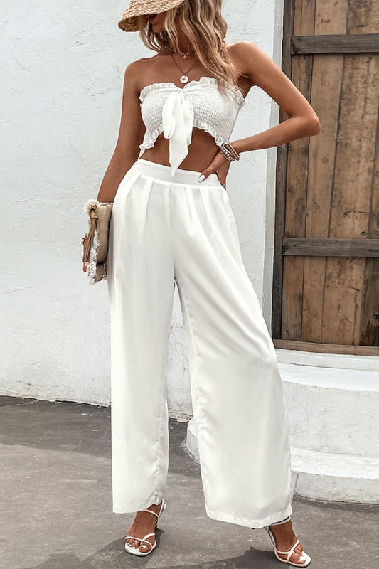 Fearless Smocked Tube Top and Wide Leg Pants Set