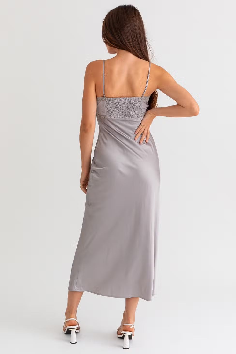Story of My Life Lace Trim Maxi Satin Dress