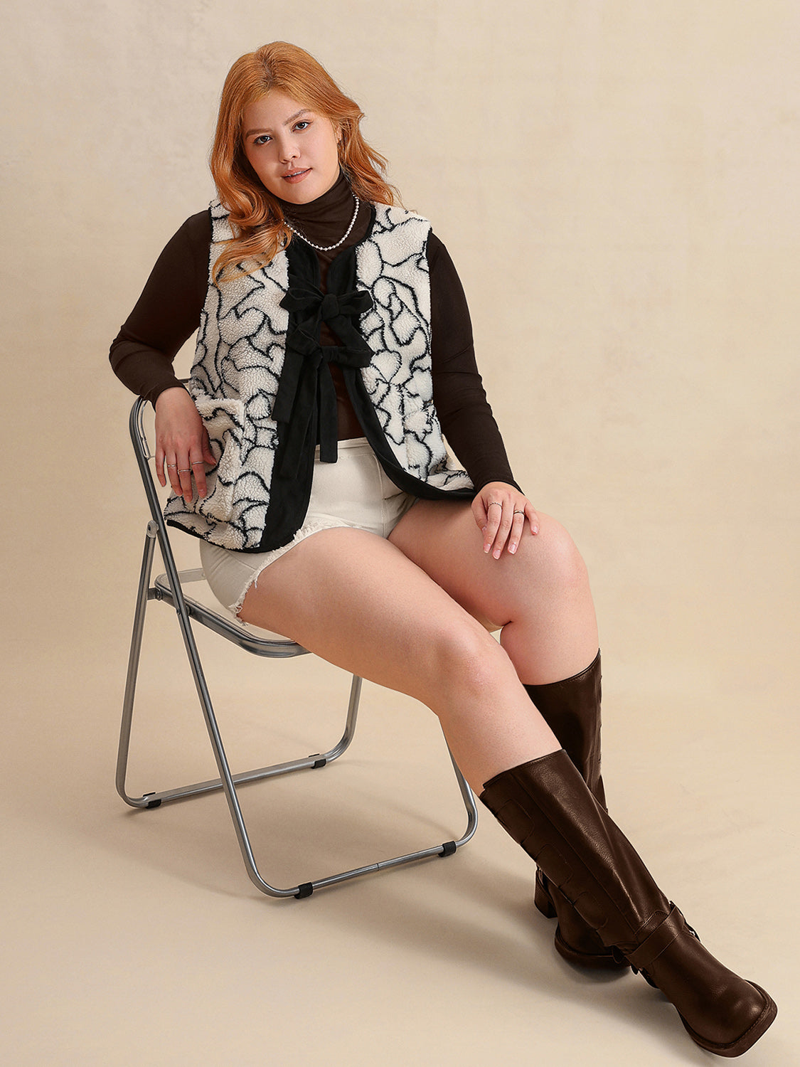 Outlook Plus Size Tied Sherpa Vest Coat with Pockets