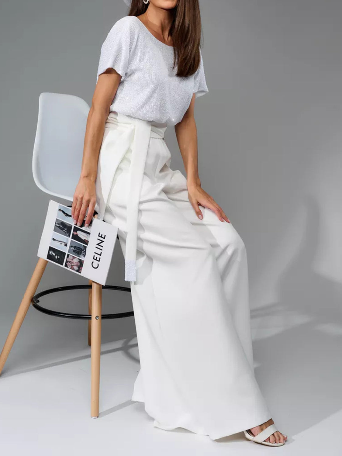 Angel Like Full Size Sequin Round Neck Short Sleeve Wide Leg Jumpsuit
