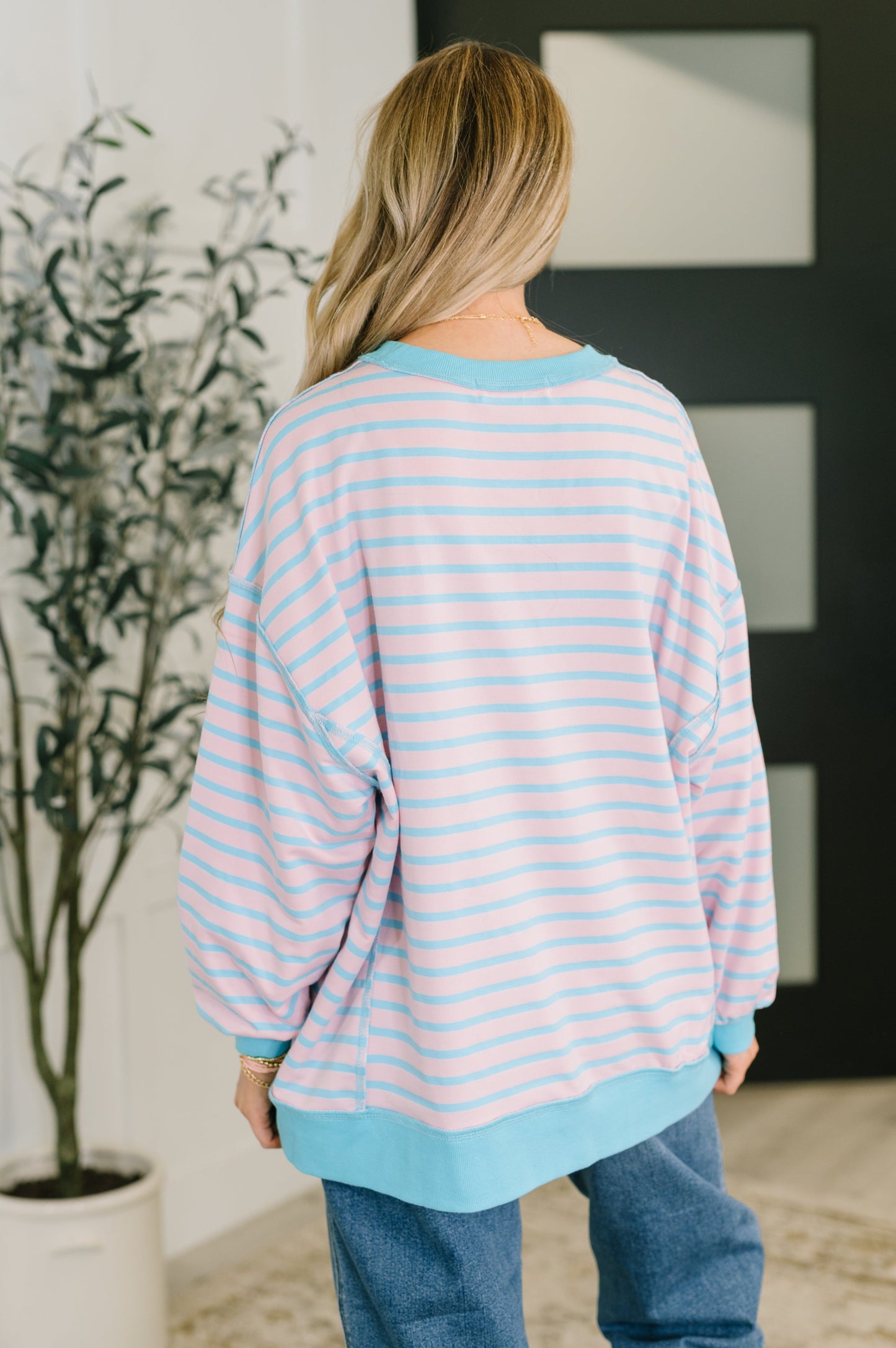 Color Clash Drop Shoulder Long Sleeve