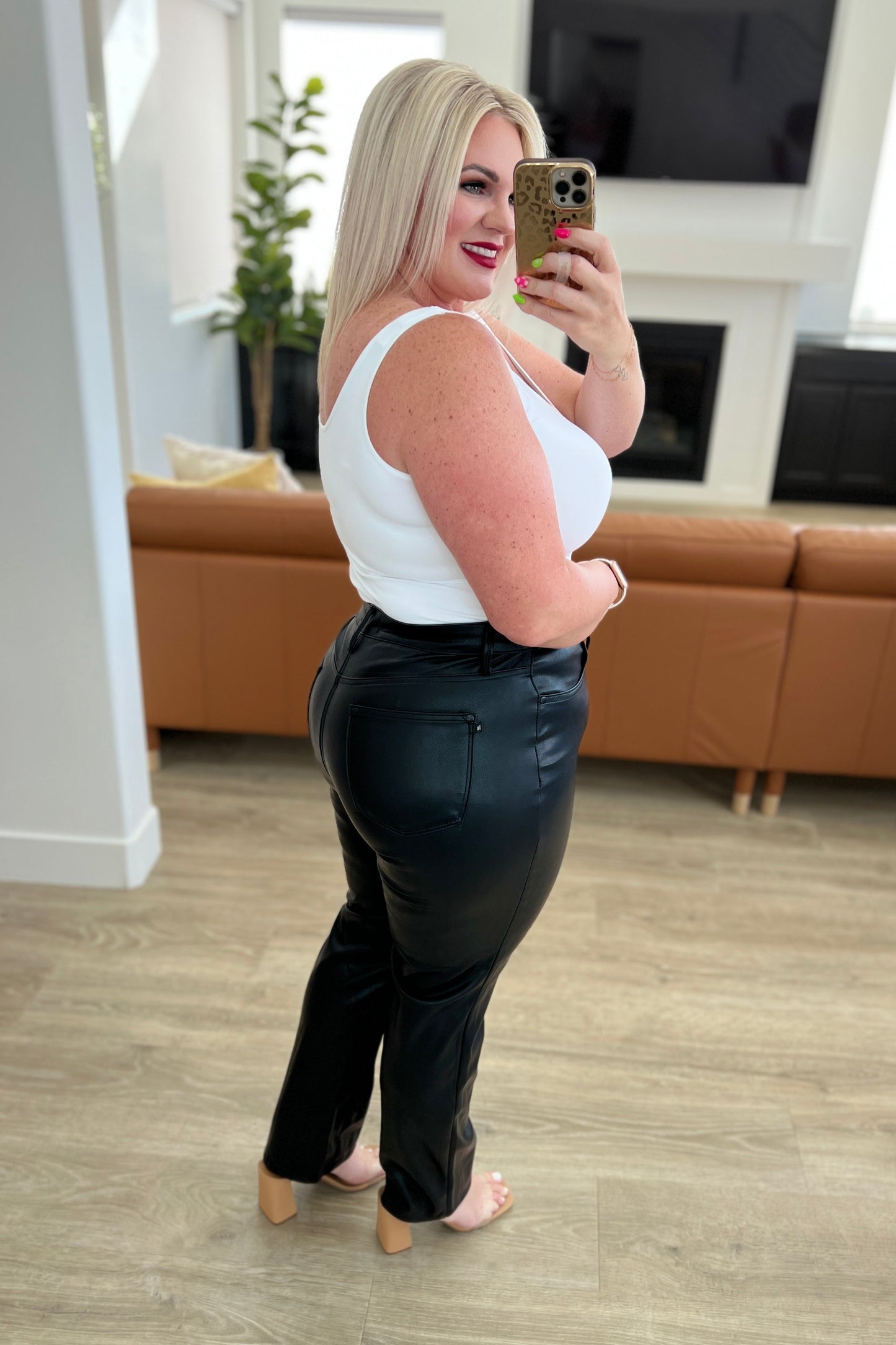 Tanya Tummy Control Faux Leather Pants in Black (PLUS ONLY)