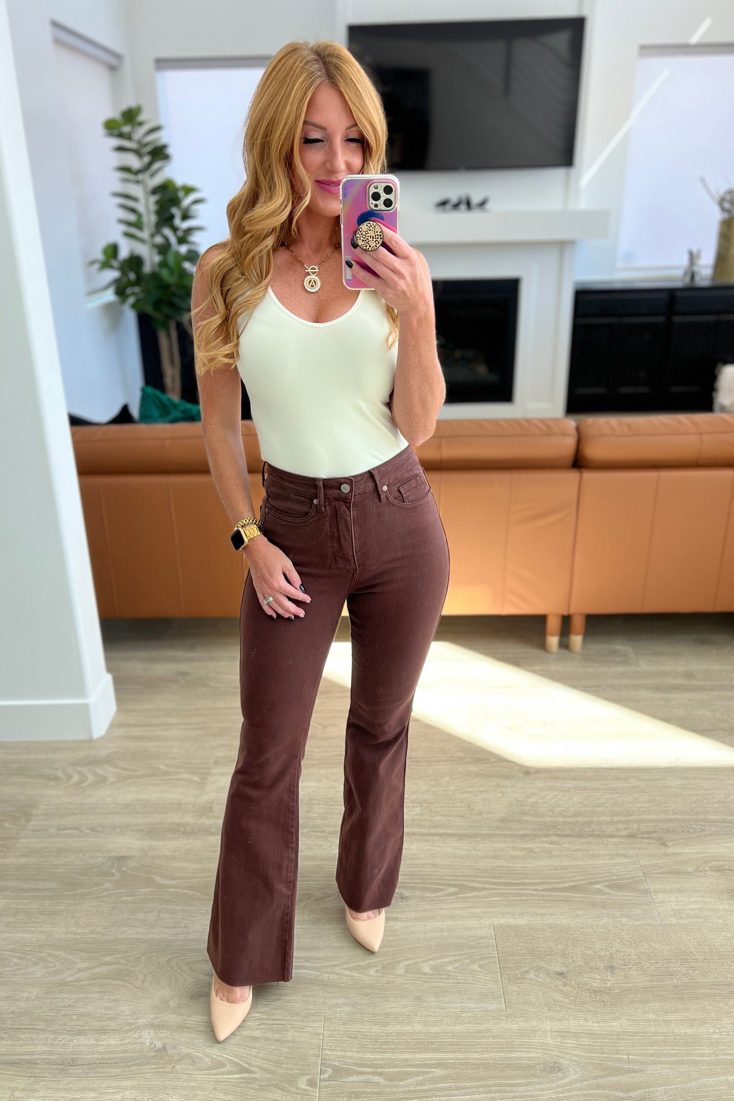 Sienna PLUS High Rise Tummy Control Flare Jeans in Espresso