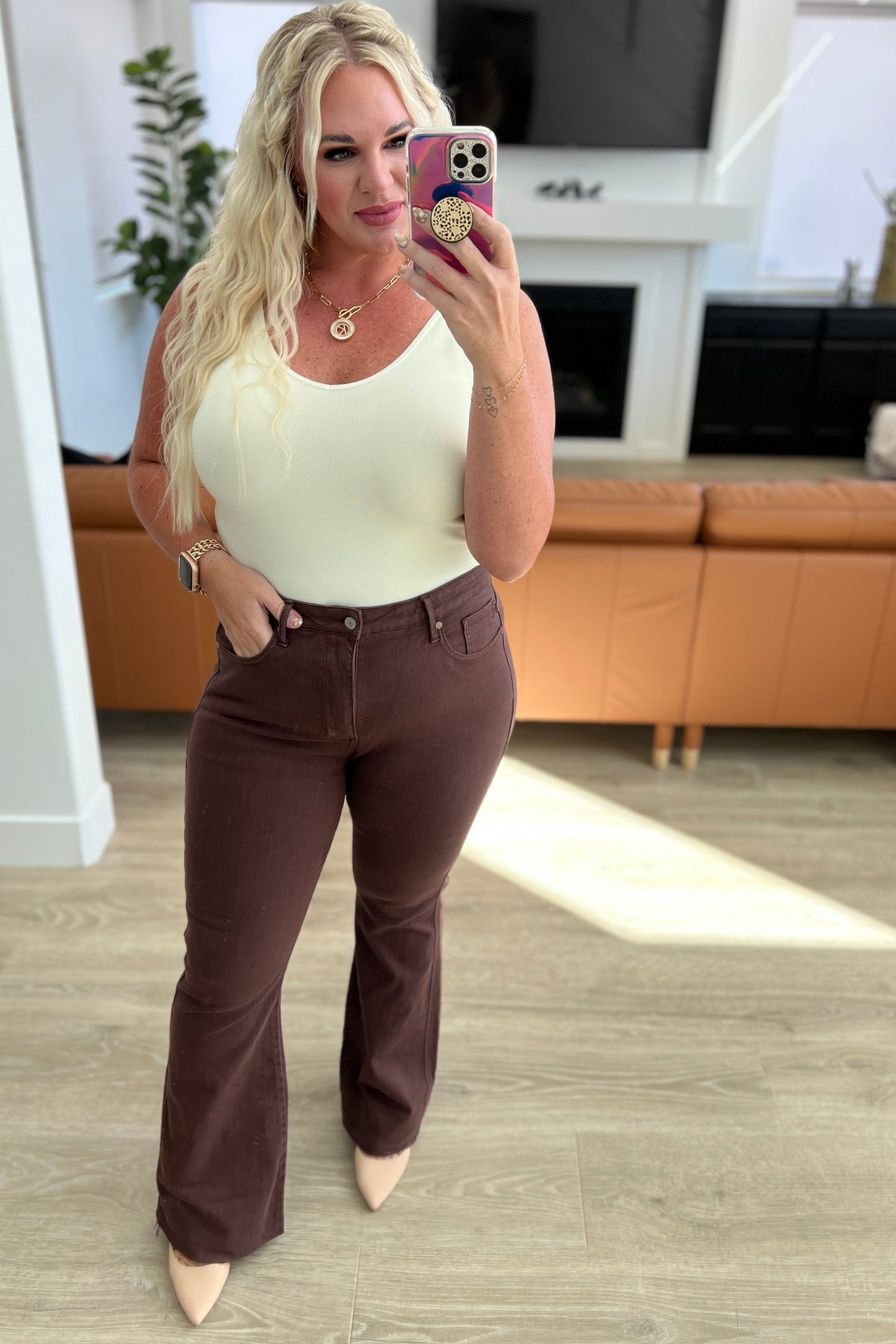 Sienna PLUS High Rise Tummy Control Flare Jeans in Espresso
