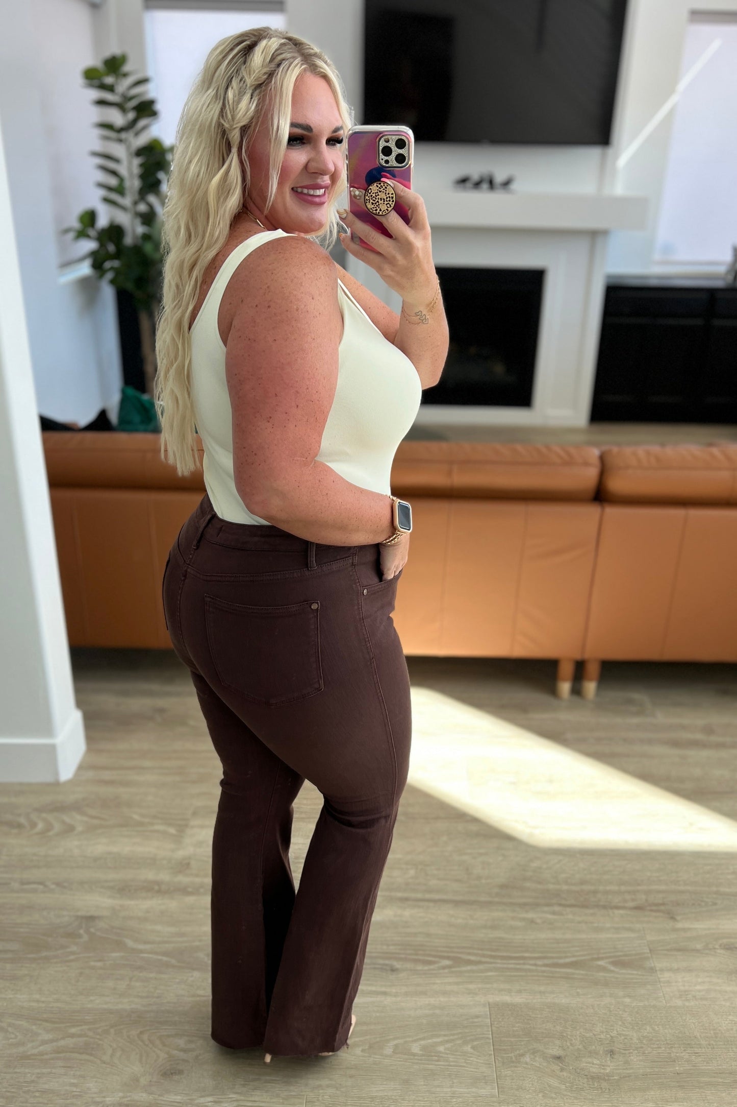 Sienna PLUS High Rise Tummy Control Flare Jeans in Espresso