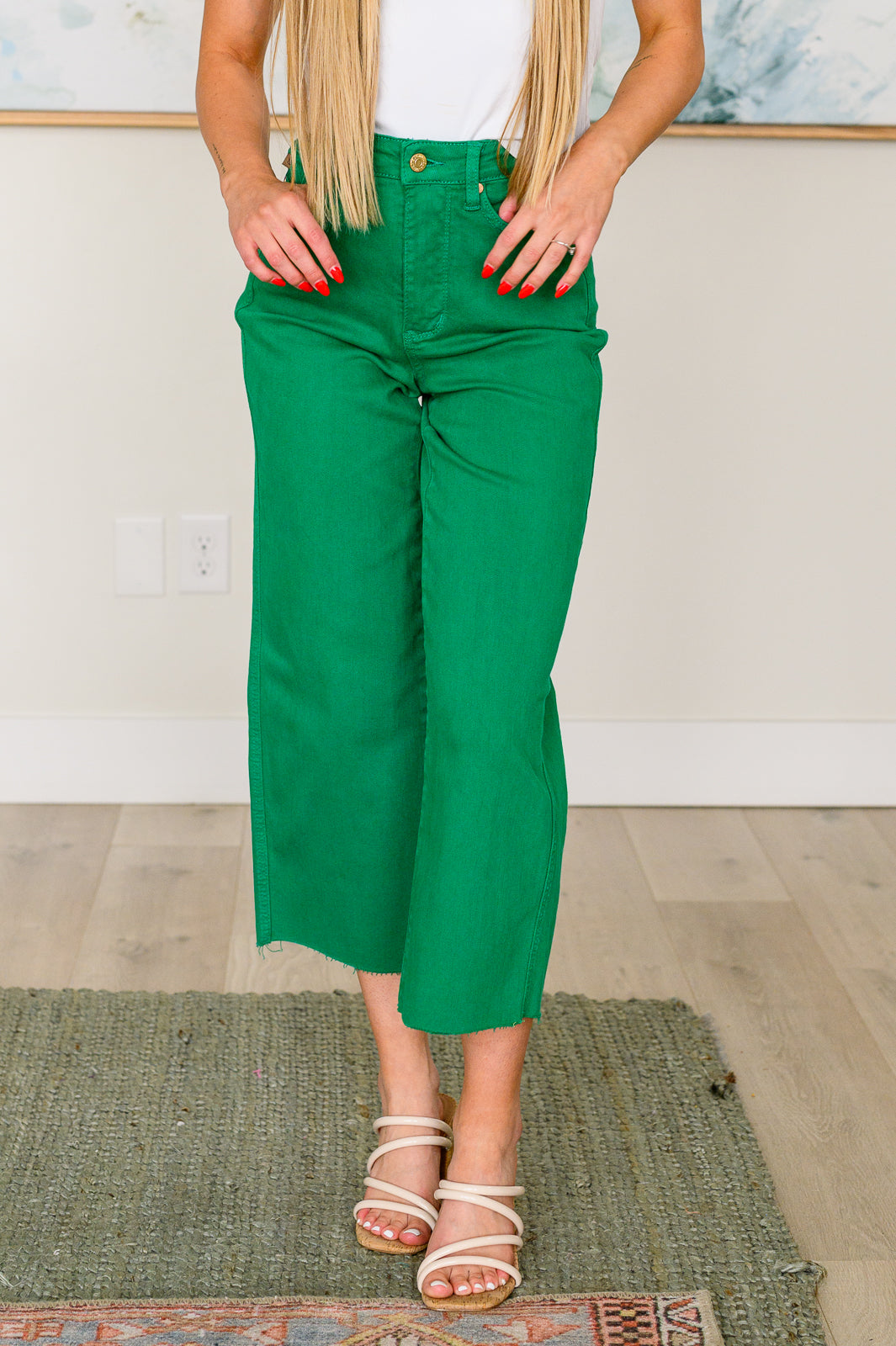 Lisa High Rise Tummy Control Wide Leg Crop Jeans in Kelly Green
