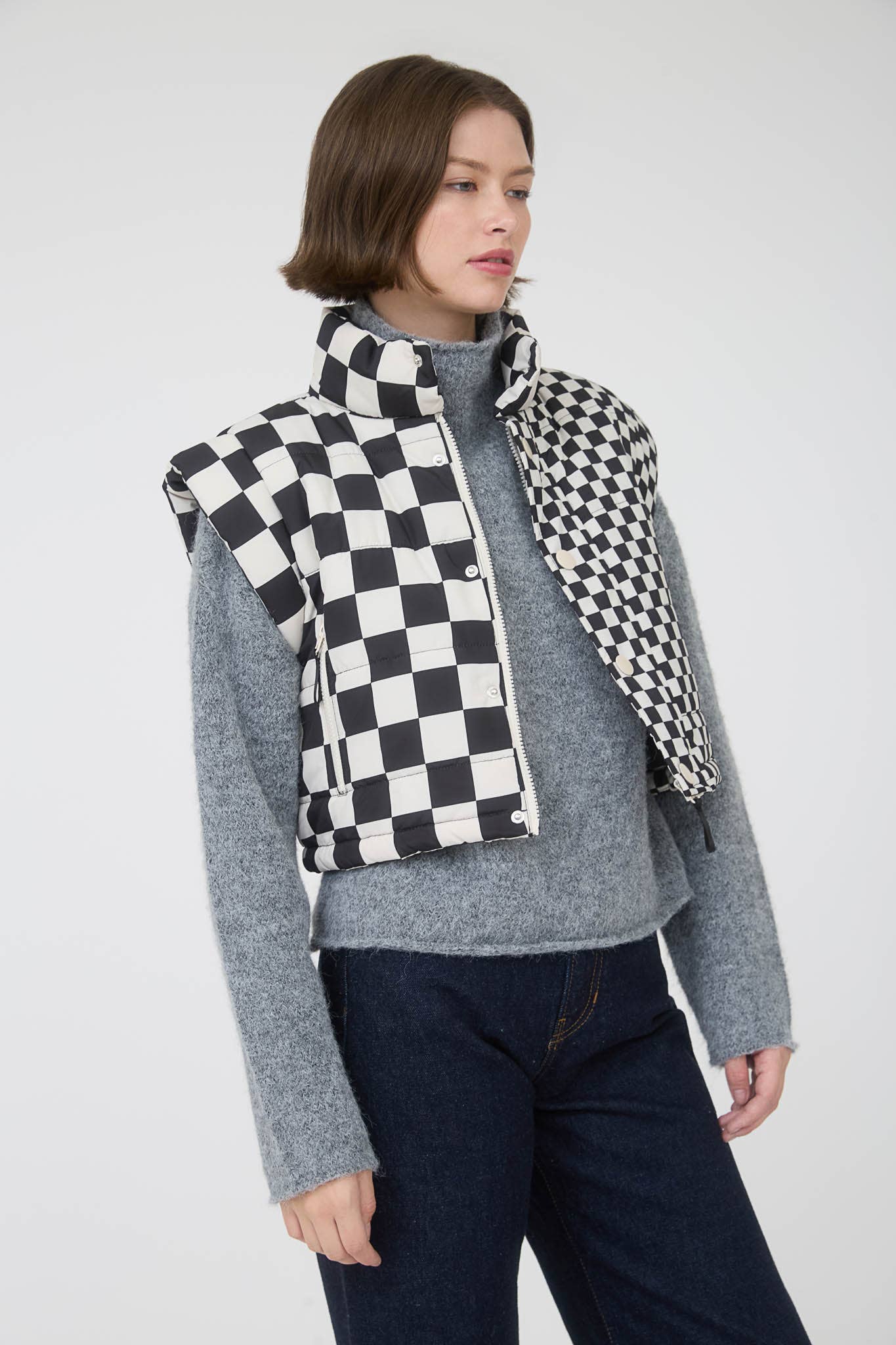 Checkered Cropped Vest in Black