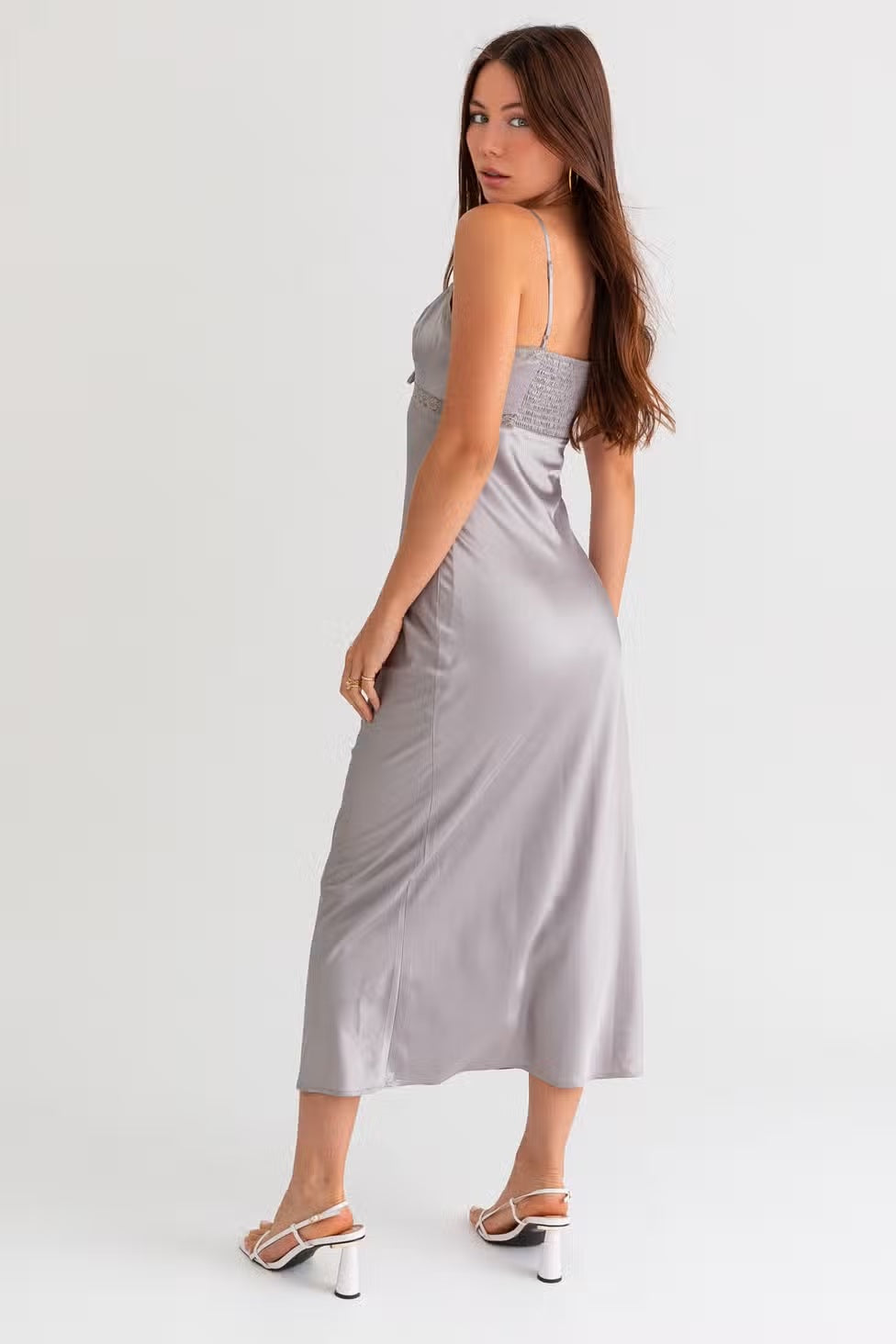 Story of My Life Lace Trim Maxi Satin Dress