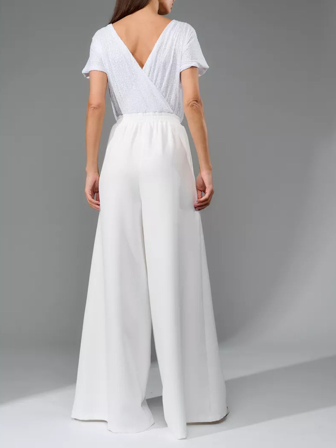 Angel Like Full Size Sequin Round Neck Short Sleeve Wide Leg Jumpsuit