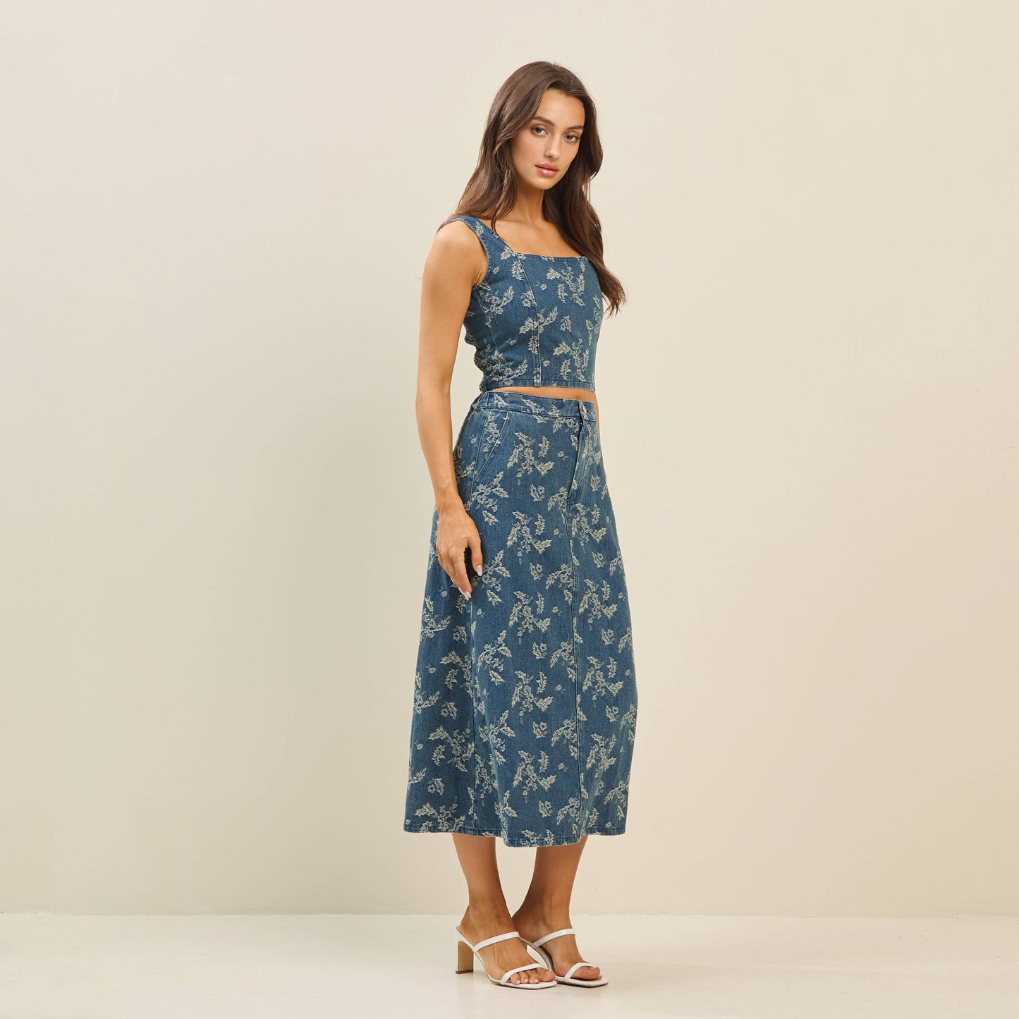 Vampire Floral denim top & skirt set