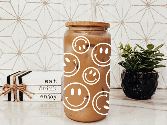 Smiley Face Glass Can