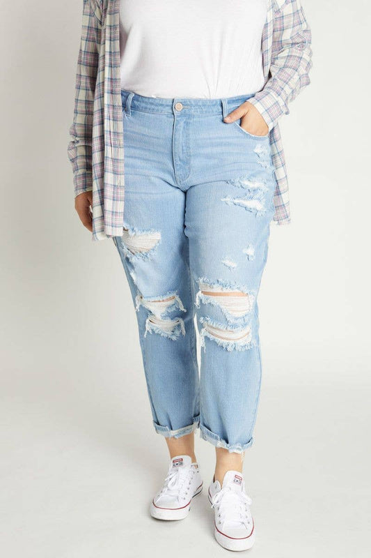 Girlie 90’s Vintage high-rise destructed girlfriend jeans - plus