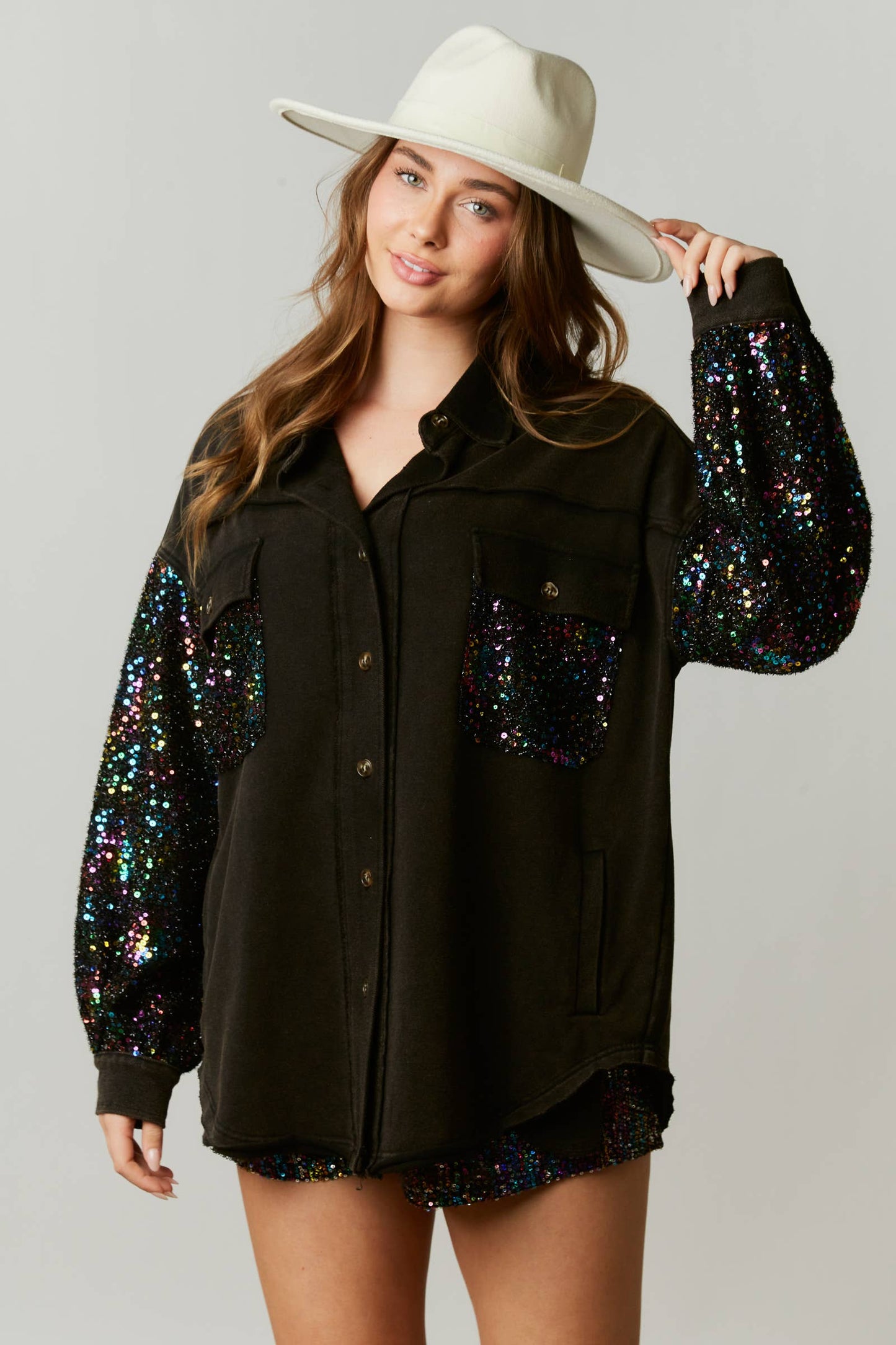 Eras Tour Shacket with Sequins Sleeve