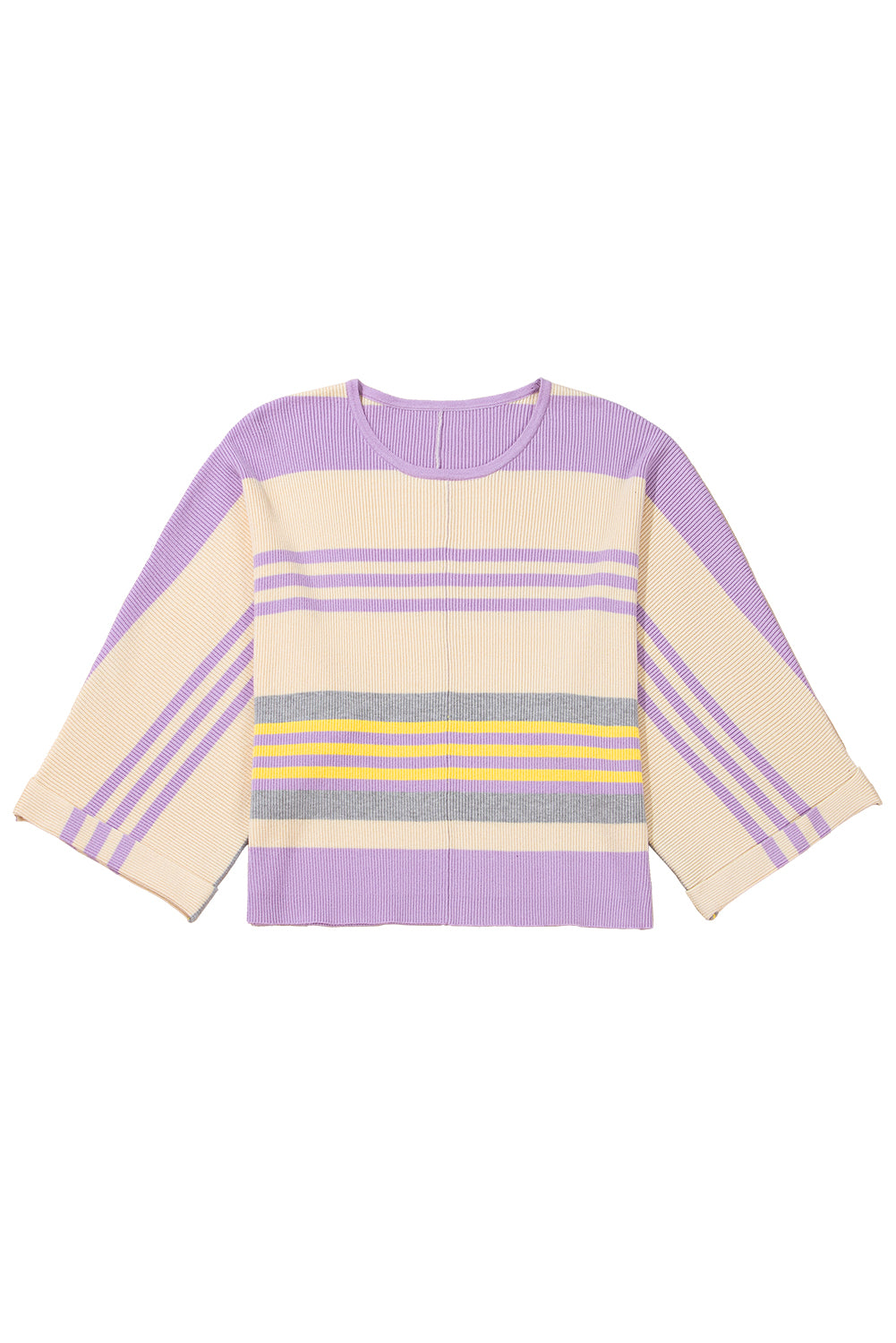 Julie Purple Striped Rib-Knit Cropped Top