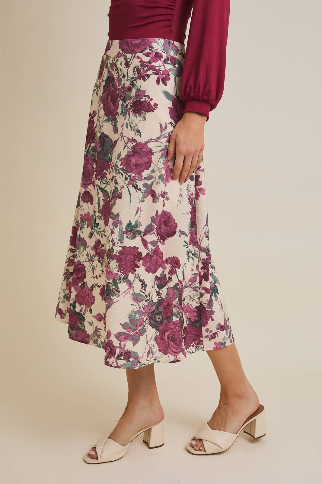 Elizabeth Taylor FLARE HEM FLORAL MIDI SKIRT