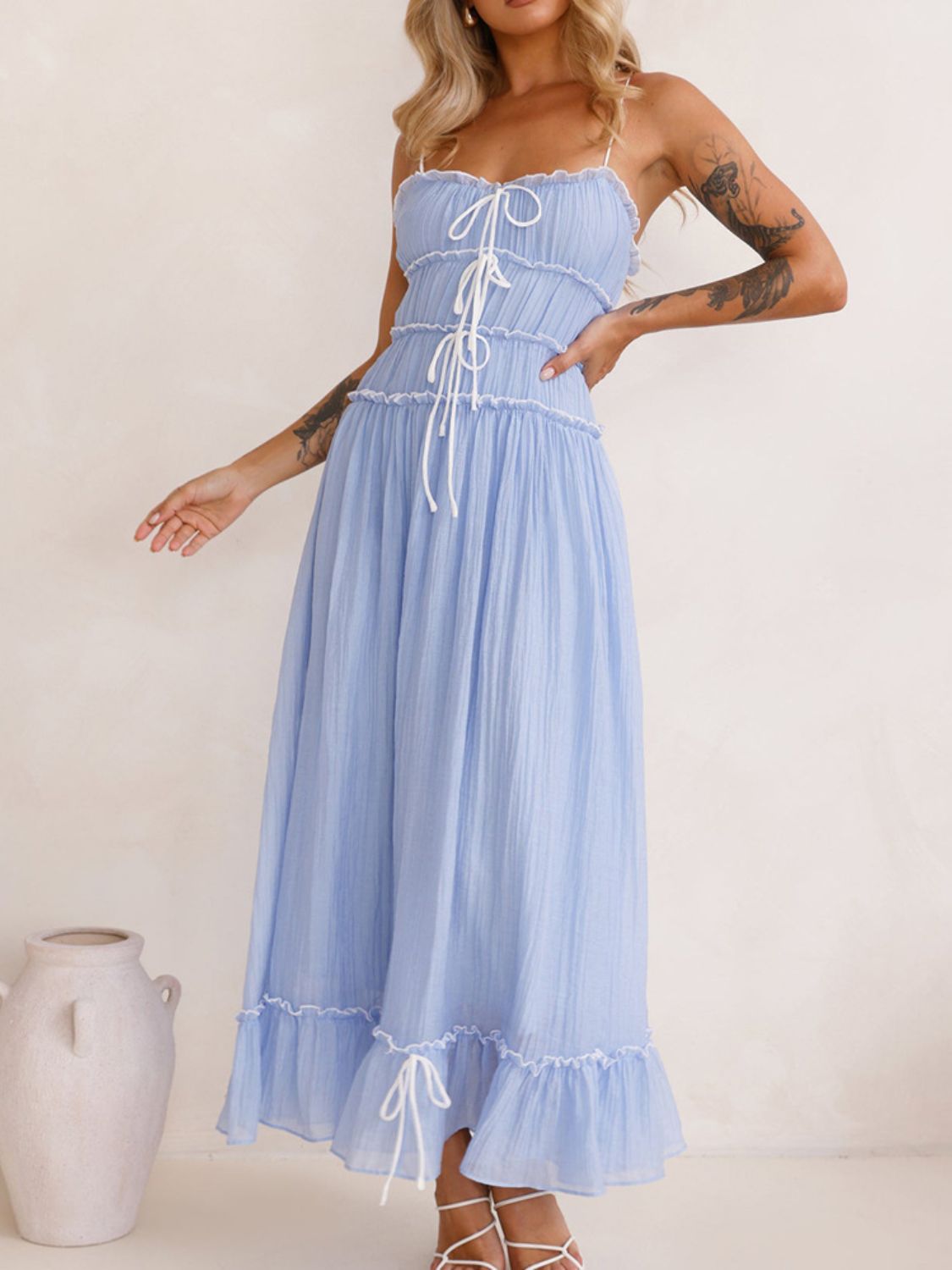 Rosé Sunset Ruched Maxi Dress