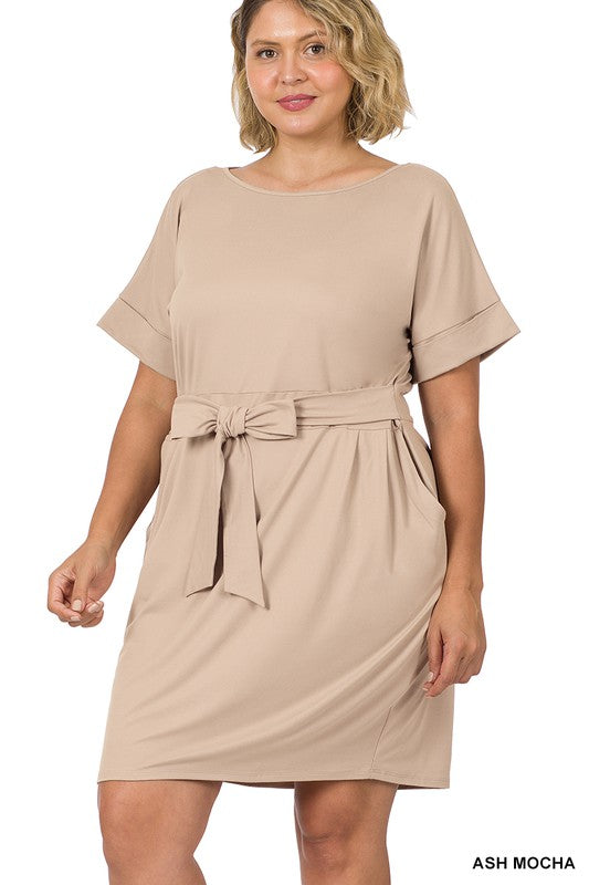 Swiftie Plus Brushed Tie Belt Dress