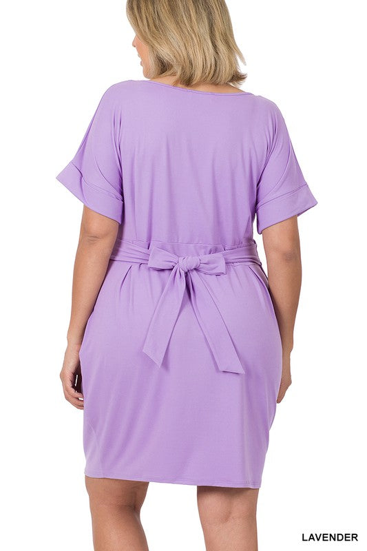 Swiftie Plus Brushed Tie Belt Dress