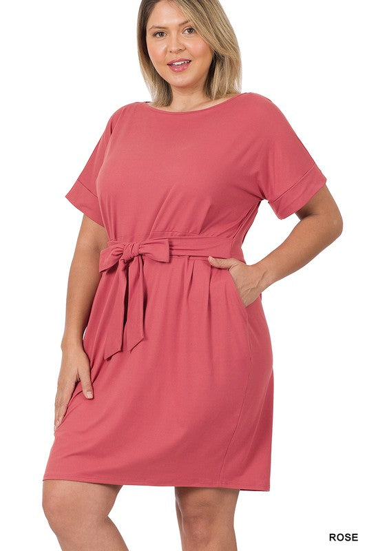 Swiftie Plus Brushed Tie Belt Dress