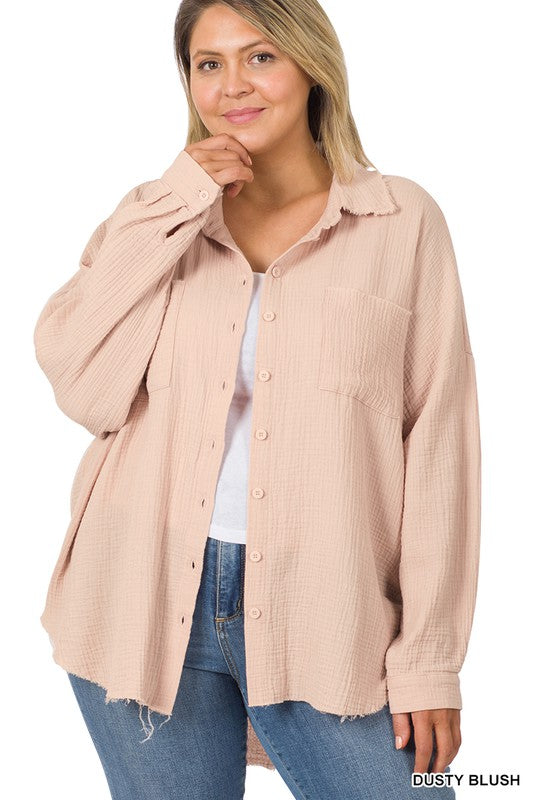 Roxie Plus Oversized Raw Edge Shirt