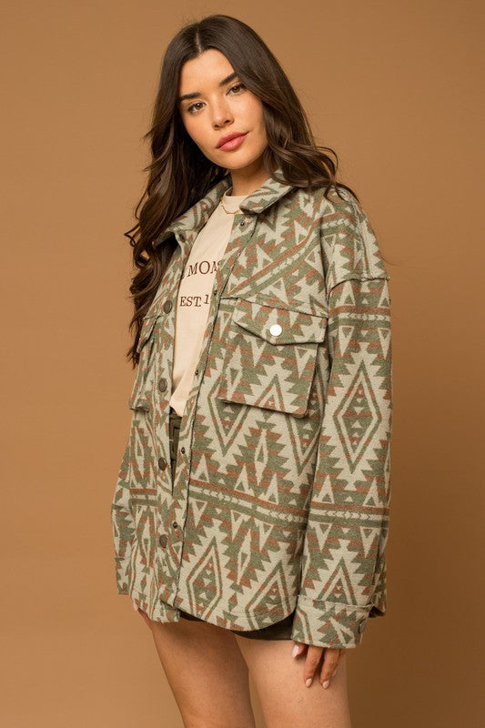 YTT 3D Pocket Aztec Print Shacket