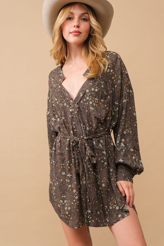 Love Story Rayon Crinkle Ditsy Floral Raw Shift Dress
