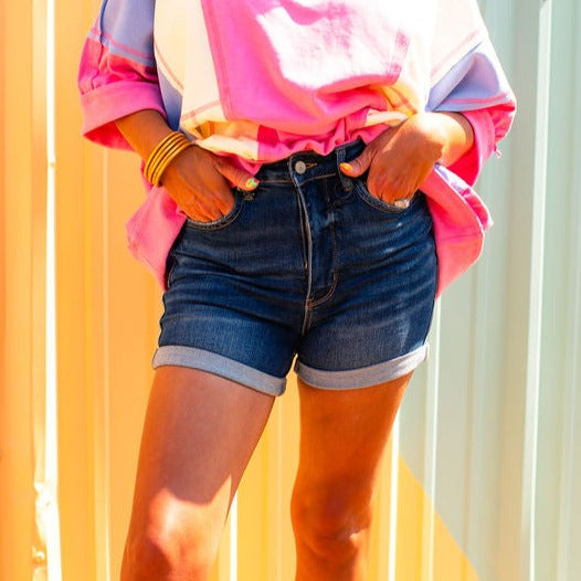 Judy Blue Tummy Control Cuffed Shorts (Small - 3XL) - West Avenue