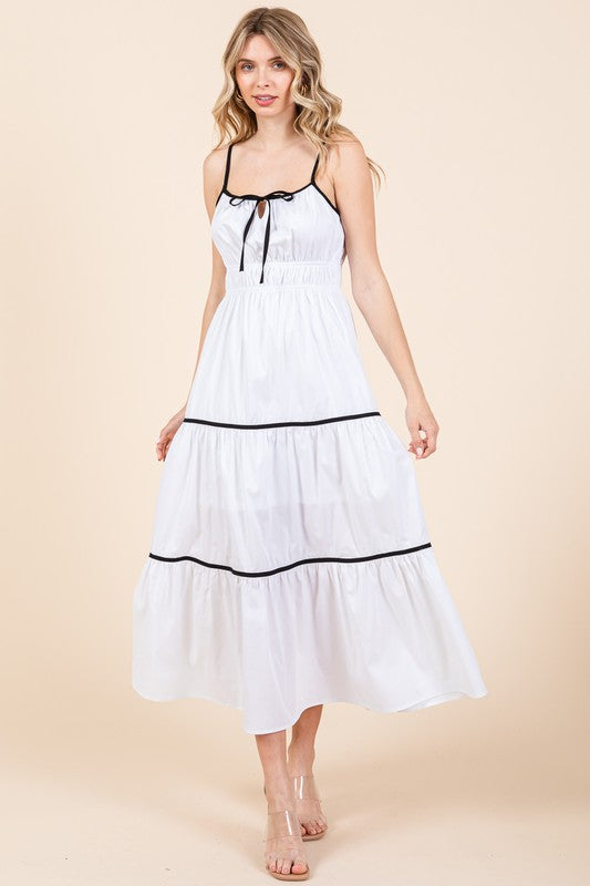 Plus Size Piping Detailed Tiered Midi Sundress