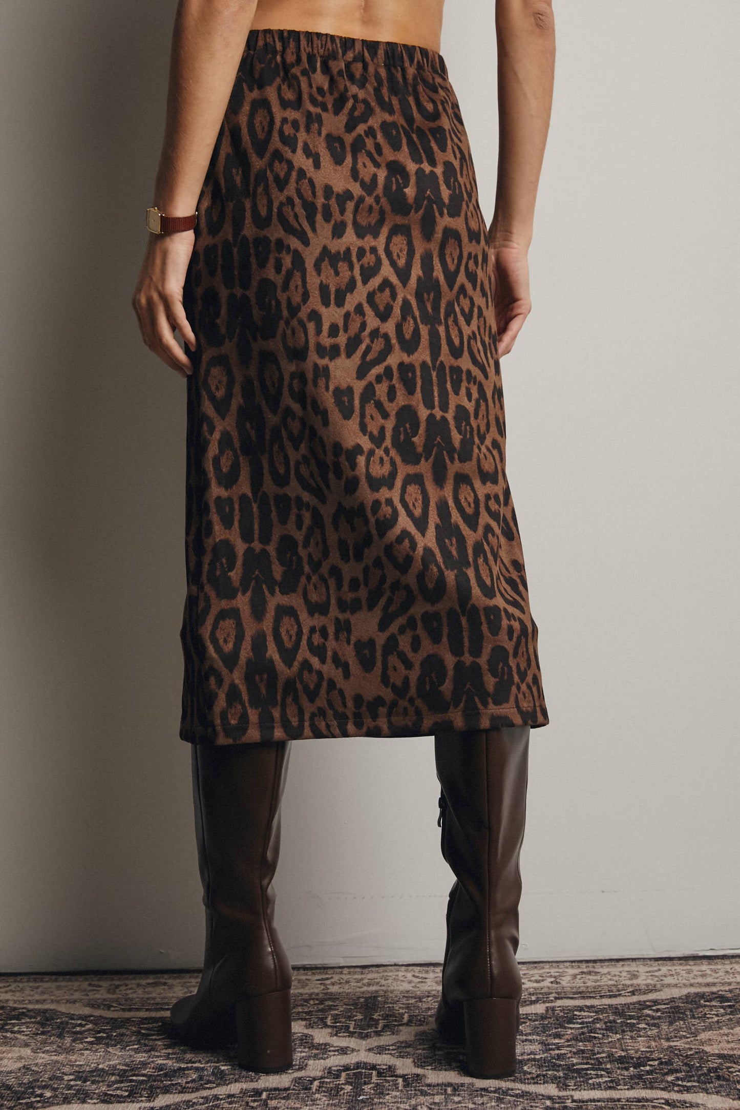 Father Figure Leopard Print Front Slit Midi Skirt