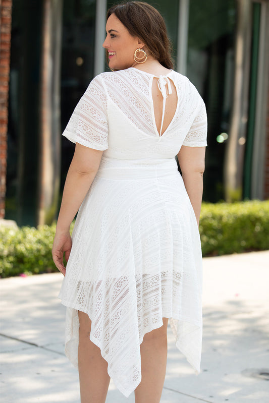 Go To Therapy Plus Size Round Neck Short Sleeve Lace Trim Dress