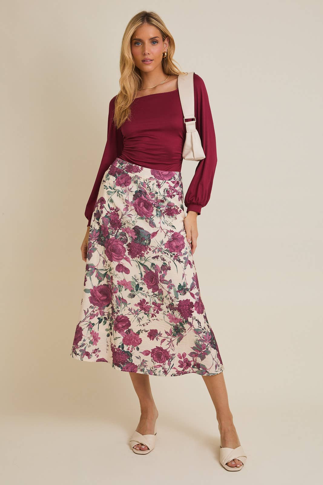 Elizabeth Taylor FLARE HEM FLORAL MIDI SKIRT