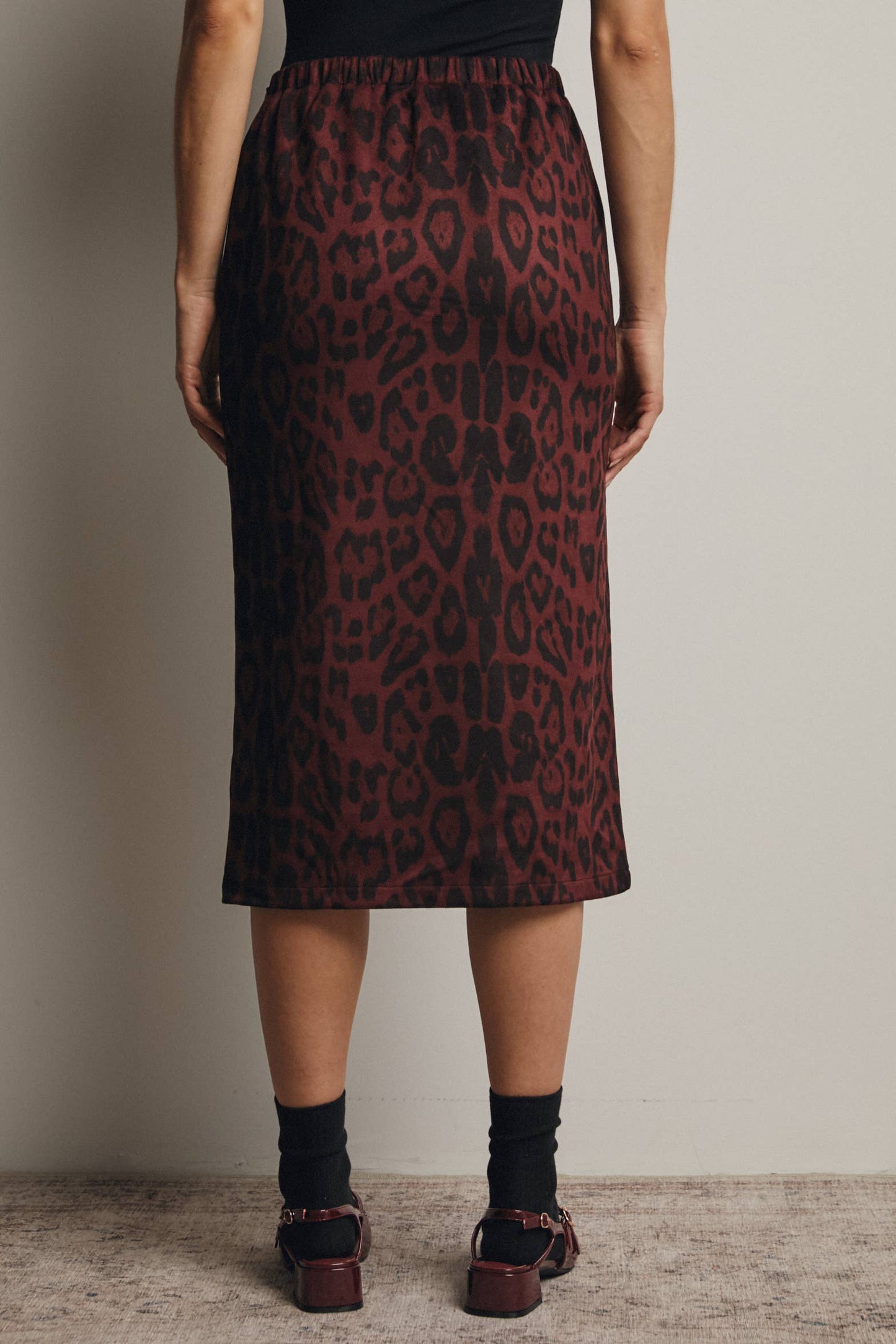 Father Figure Leopard Print Front Slit Midi Skirt