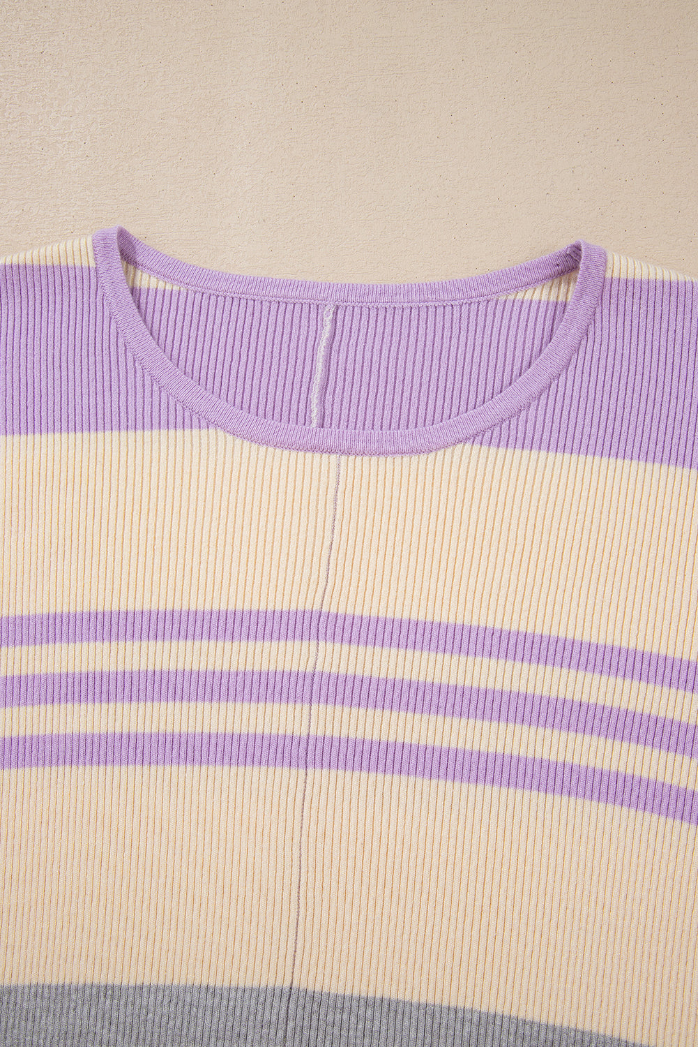 Julie Purple Striped Rib-Knit Cropped Top