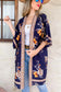 Navy Floral Border Printed Kimono Cardigan Cover Up