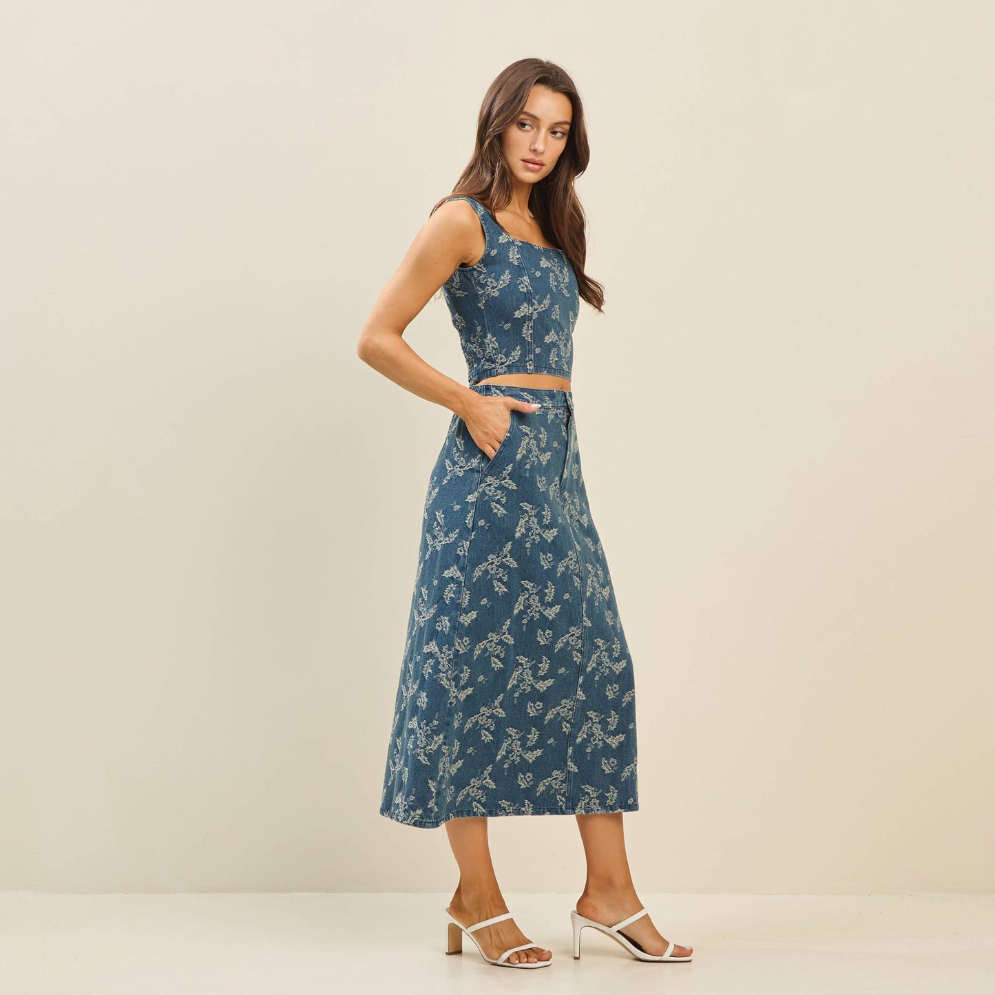 Vampire Floral denim top & skirt set