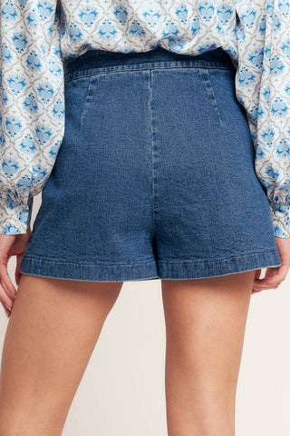 Lola Side Lace-Up Washed Denim Mini Skort