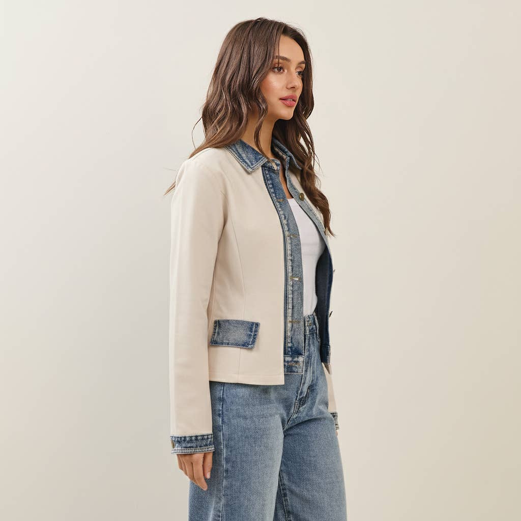 Please Please Please Denim Trim Mixed-Media Jacket