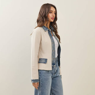 Please Please Please Denim Trim Mixed-Media Jacket