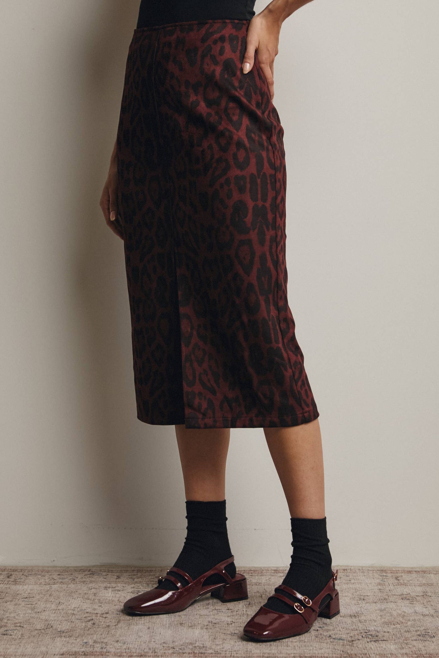 Father Figure Leopard Print Front Slit Midi Skirt