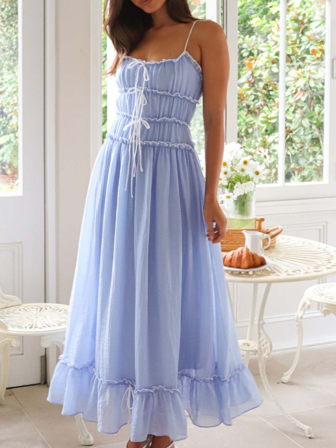 Rosé Sunset Ruched Maxi Dress