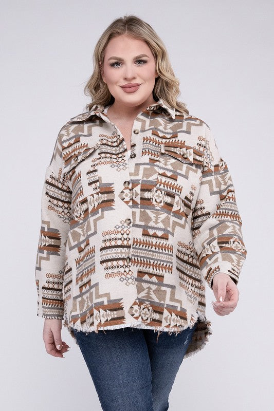 Hanna Plus Size Aztec Western Shacket