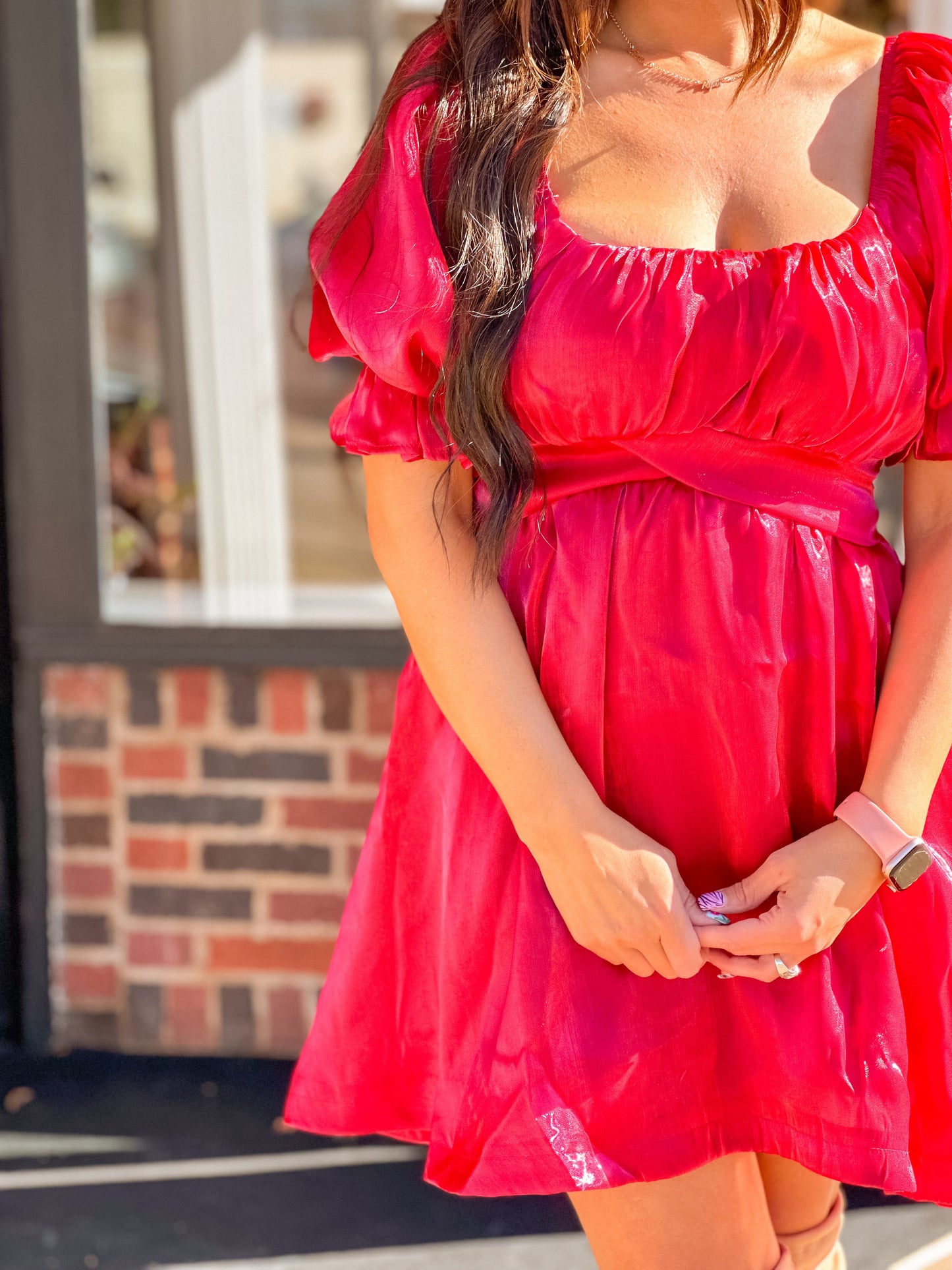 Santa Baby Puff Sleeve Christmas Dress - Burgundy - West Avenue