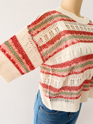 The Aurelia Multi-Stripe Open-Knit Luxe Sweater