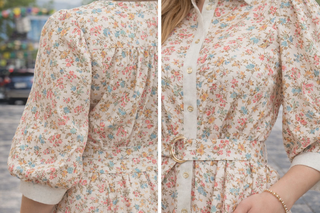 Aurelia Floral Belted Mini Shirtdress | 3/4 Puff Sleeve